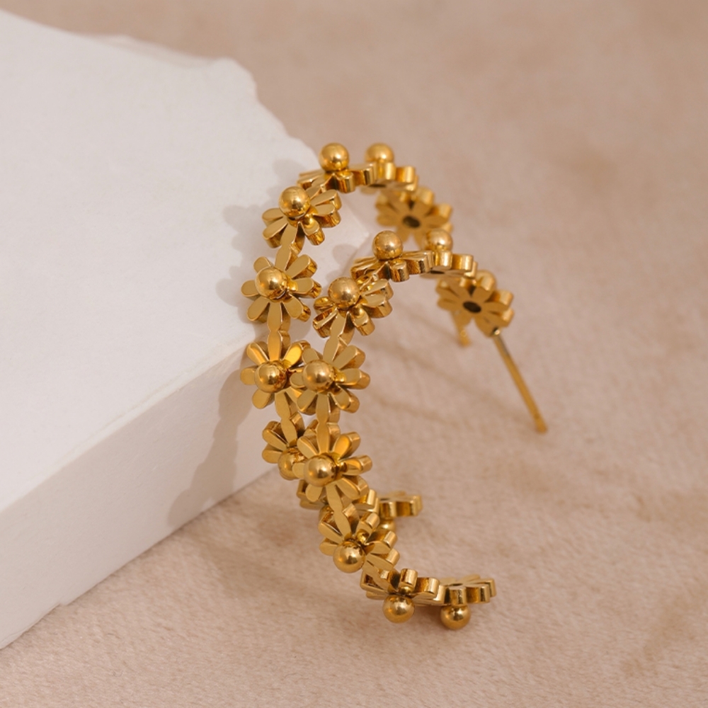 SS Round Flower Hoop Earrings - Picture 6 of 9